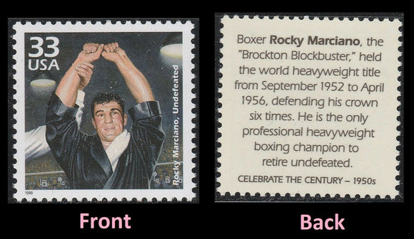 1999 Celebrate the 50s Rocky Marciano Single 33c Postage Stamp, Sc#3187k, MNH,OG