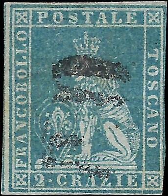 VEGAS - 1851-52 Tuscany Italy 2 Crazia Stamp - Scott 5 - Cat= $160 - FV582