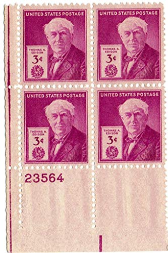 1947 Thomas A. Edison Plate Block of 4 3c Postage Stamps - Scott 945 - MNH,OG