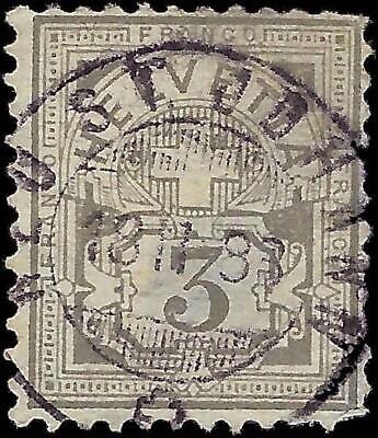 VEGAS - 1882 Switzerland - Scott 70b, 3c - Used - WM Type 1 - Thins