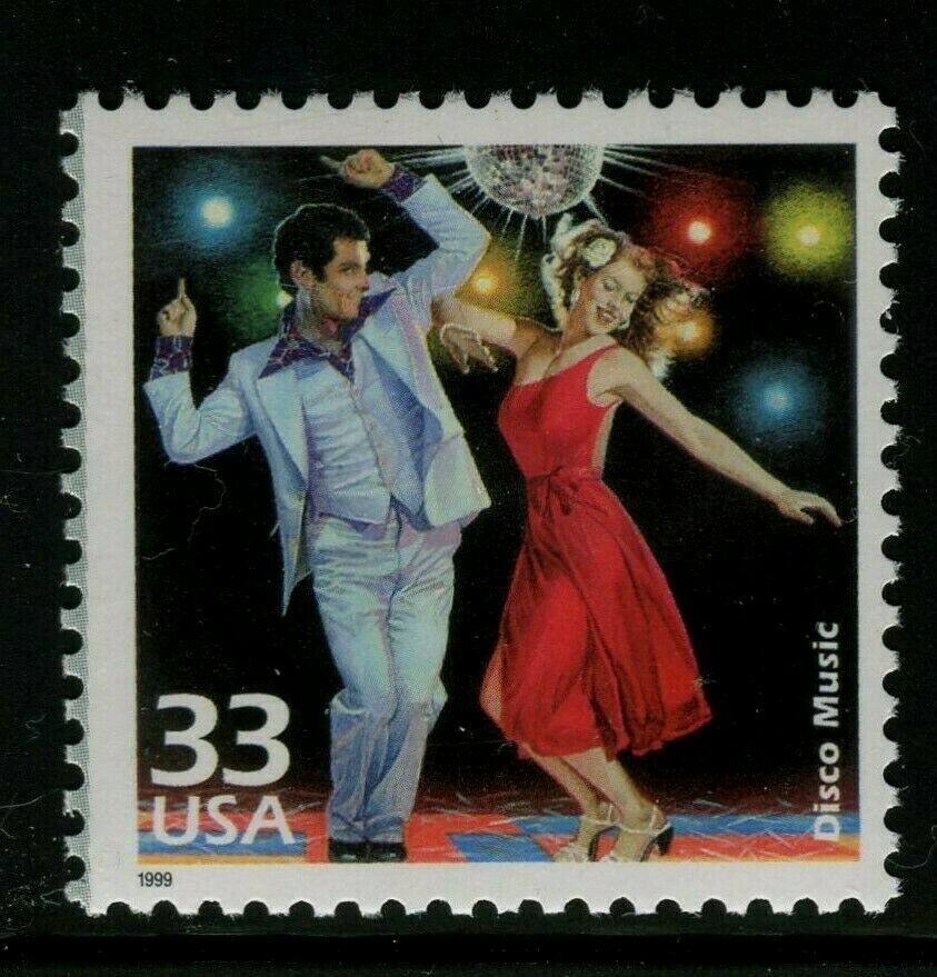 1999 Celebrate the 1970s Disco Music Single 33c Postage Stamp, Scott3189d, MNH, OG