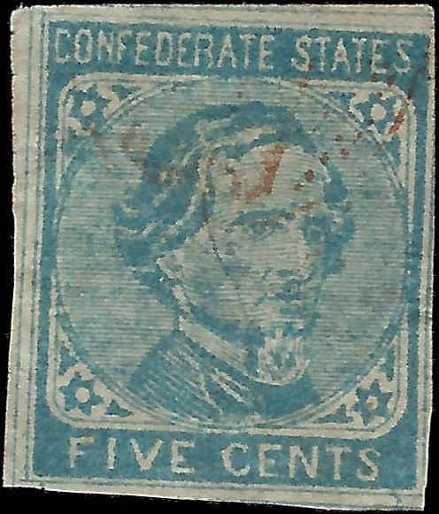 c1862- Scott CSA7 Jefferson Davis Counterfeit 5c Civil War Confederate Stamp