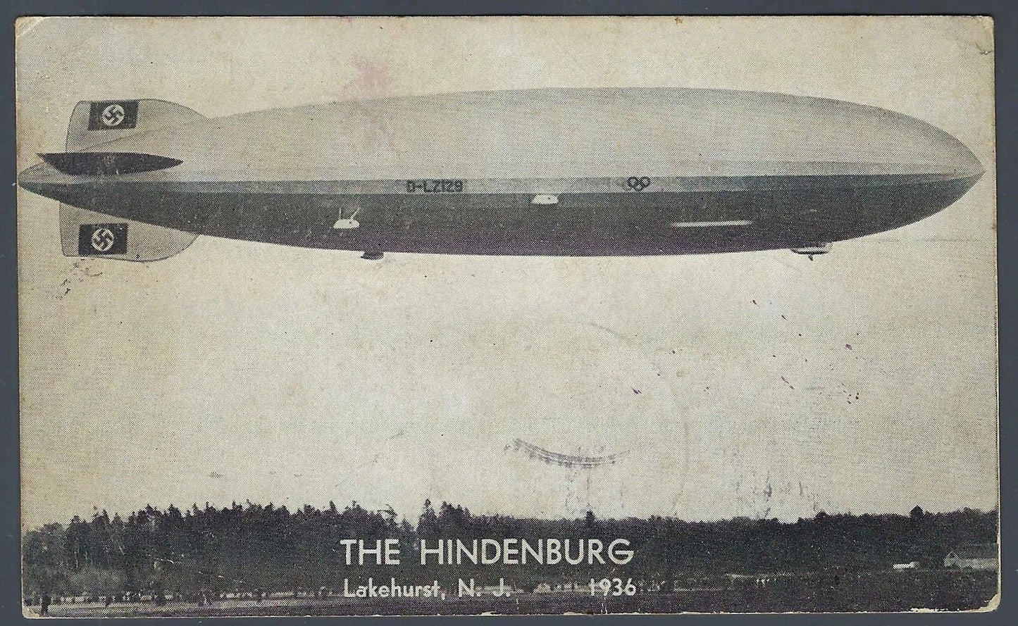 1936 Hindenburg First Flight Zeppelin Postcard LZ-129 Lakehurst Trans-Atlantic