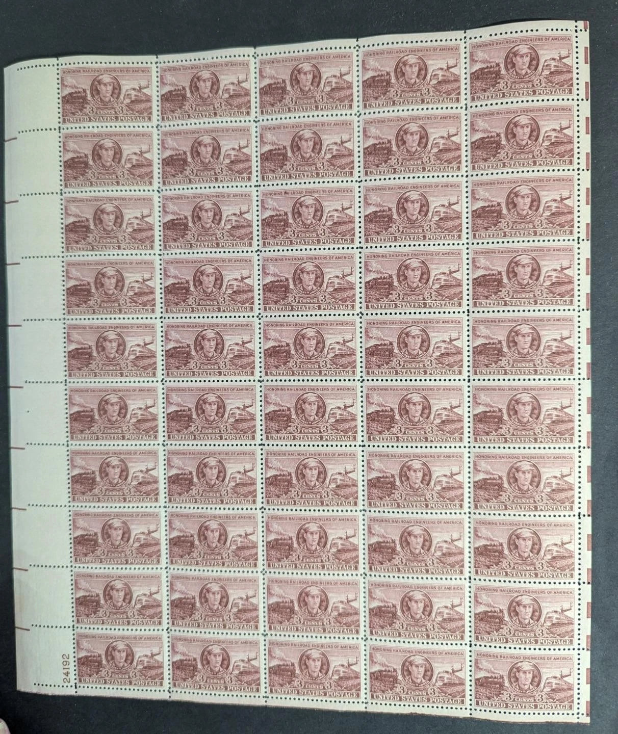 1950 USA Casey Jones 3c Sheet -Scott 993 -MNH, Undisturbed OG -No Sig Flaws -2