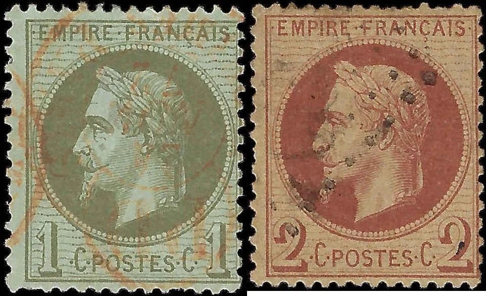 1863 France - Scott 29,30 - Used - Clean Reverse