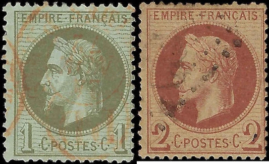 1863 France - Scott 29,30 - Used - Clean Reverse