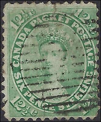 VEGAS - 1859 Canada 12 1/2c - S# 18 - Yellow Green - Small Tear Top
