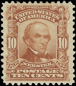 c1902 10c Webster - Sc# 307 - MH, OG - Solid with Excellent Centering!
