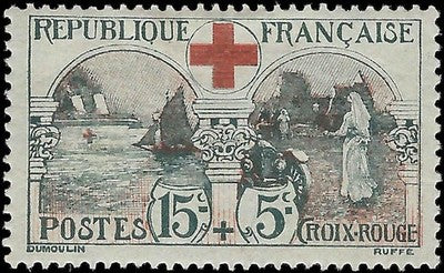 c1918 France Ship & Field Hospital 15c + 5c - Scott B11 - MH, Original Gum -Solid
