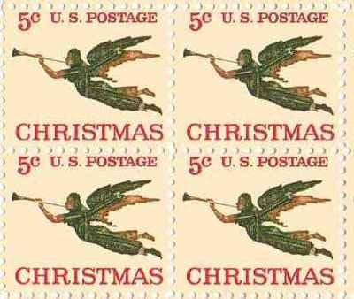 1965 Christmas Angel Gabriel Block of 4 5c Postage Stamps, Scott1276, MNH, OH