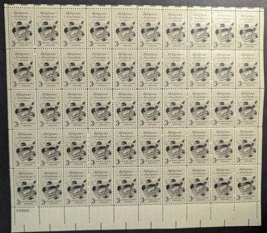 1957 USA 3c Religious Free Sheet -Scott 1099 -MNH, Undisturbed OG -No Sig Flaws
