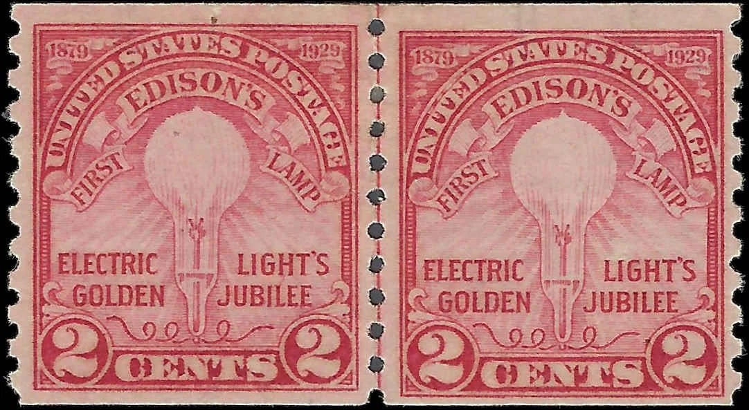 1929 USA - Scott 656 - Edison - Joint Line Pair - MH, OG - Well Centered