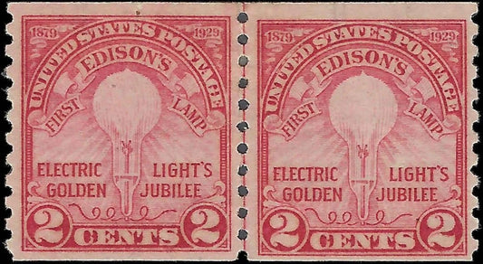 1929 USA - Scott 656 - Edison - Joint Line Pair - MH, OG - Well Centered