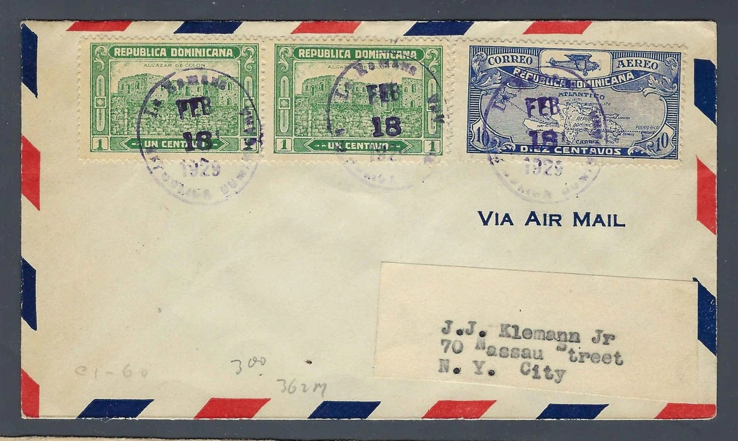 1929 FAM 6 First Flight Cover Santo Domingo Dominican Republic to New York