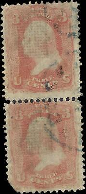 VEGAS - 1868 USA Washington 3c - Scott 94 - Used Connected Pair - One Damaged