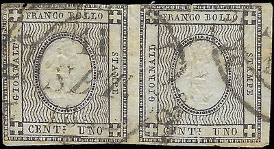 1861 Sardinia Newspaper 1c Stamp Pair - Scott P1
