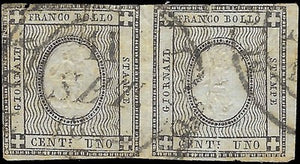 1861 Sardinia Newspaper 1c Stamp Pair - Sc# P1