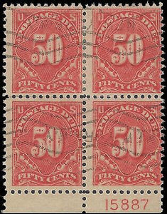 VEGAS - 1917 Postage Due 50c - Scott J67 Plate Block Of 4 - Used - READ DESC