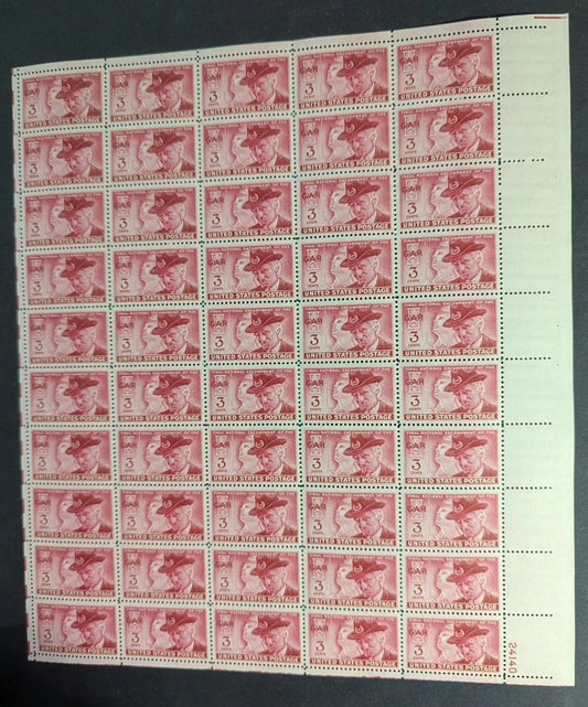 1949 USA Union Soldier 3c Sheet -Scott 985 -MNH, Undisturbed OG -No Sig Flaws -2