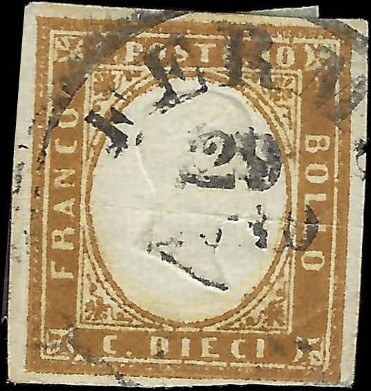 1855 Sardinia Italy 10c Stamp - Scott 11 - Used