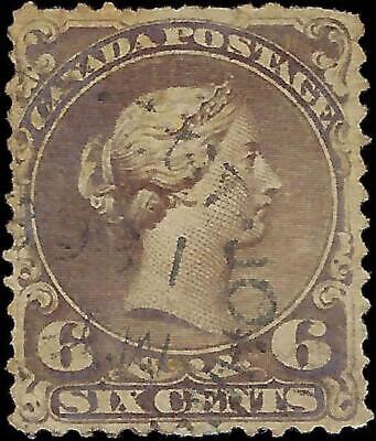 VEGAS - 1868 Canada Queen Victoria- 6c - Scott 27 - Tear Upper Left - Short Perfs