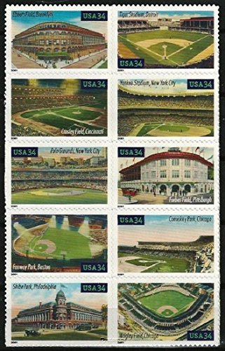 2001 Legendary Playing Fields, Blk of 10 34c Postage Stamps, Scott3510-19, MNH,OG