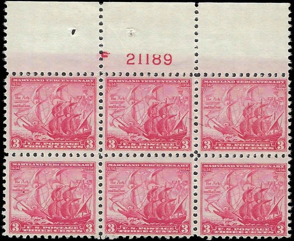 c1934 - Scott 736 Plate Block of 6 - MLH, OG - Superior Centering!