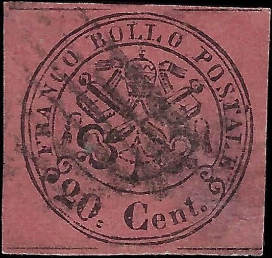 1867 Roman States, Italy 20c - Scott 16 - Used - Thin - Cat= $120!