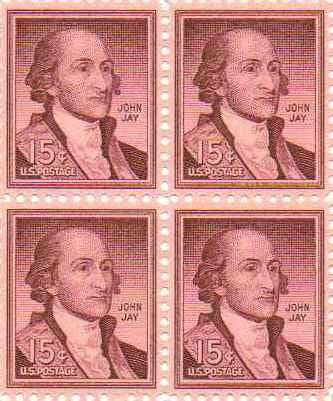 1954-68 John Jay Block of 4 15c Postage Stamps, Scott 1046, MNH, OG