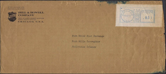 1941 USA to Corregidor Philippines Fort Mills WWII Cover 3c Rate