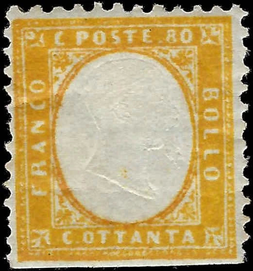 1862 Italy - Scott 21, Sass 4 - Mint No Gum - Perf 11 1/2 x 12 - Crease or Bend