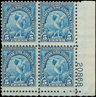 c1932 - 719 Olympic Games Issue Plate Block of 4, MNH, Undisturbed OG