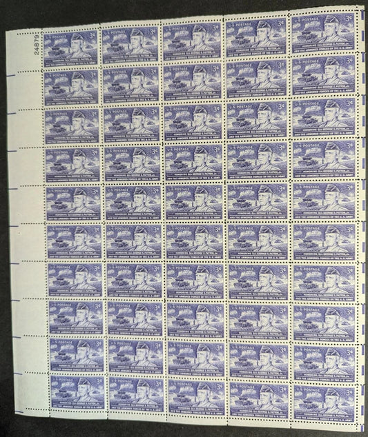 1953 USA George Patton 3c Sheet -Scott 1026 -MNH, Undisturbed OG - No Sig Flaws