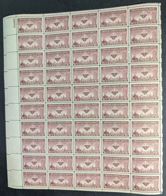 1951 USA Chemical Soc 3c Sheet -Scott 1002 -MNH, Undisturbed OG - No Sig Flaws