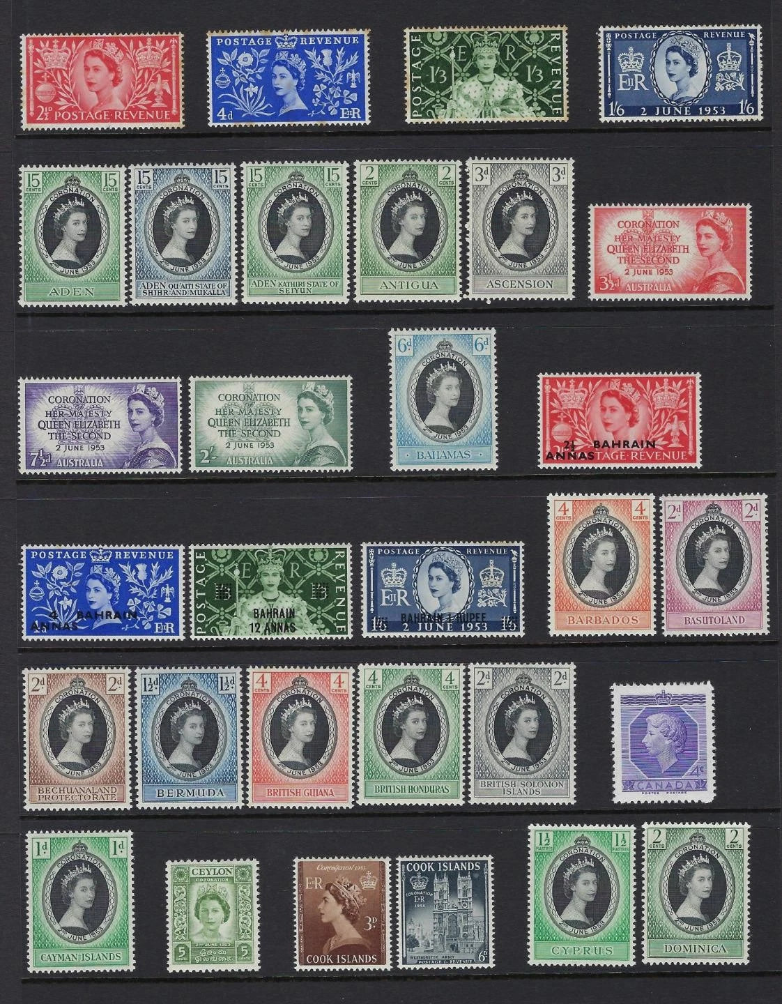1953 QEII Coronation Omnibus Complete 106 Stamps MNH/VLH Commonwealth
