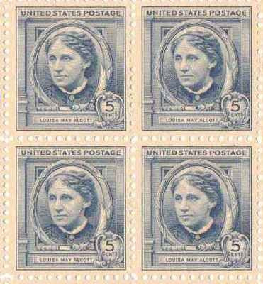 1940 Famous Americans Louisa May Alcott Author Block of 4 5c, Scott862, MNH, OG