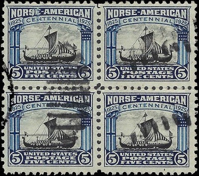 c1925 - Scott 621 5c Norse American Block of 4 Used