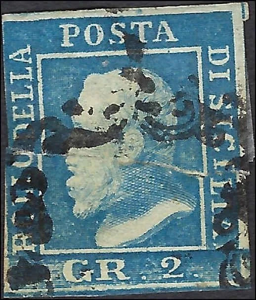 1859 Sicily, Italy 2c - Scott 13g - Used - Repaired Tear - Cat= $120!