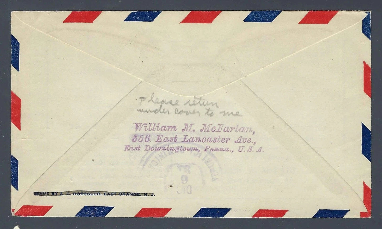 1931 FAM 6 First Flight Cover St Thomas to San Pedro de Macoris Dominican Rep