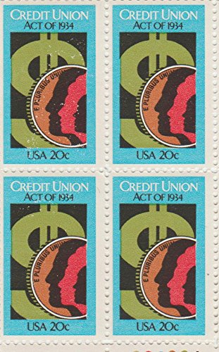 1984 Credit Union Act of 1934 Block of 4 20c Postage Stamps, Scott2075, MNH, OG