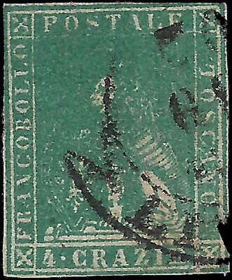 VEGAS - 1857-59 Tuscany Italy 4 Crazie Stamp -Scott 14 - Cat $175 - FV224