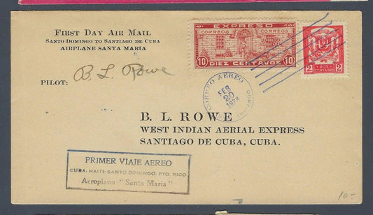 1928 Santo Domingo First Flight Airplane Santa Maria B L Rowe Pilot Signed