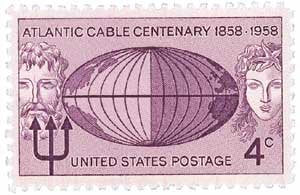 1958 Atlantic Cable Centenary Single 4c Postage Stamp, Scott1112, MNH, OG