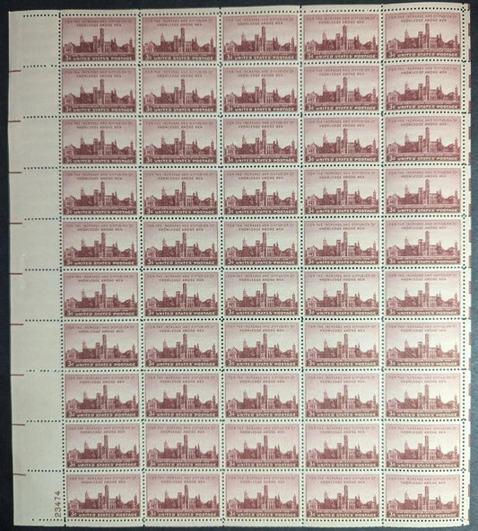 1946 USA Smithsonian 3c Sheet -Scott 943 -MNH, Undisturbed OG - No Sig Flaws
