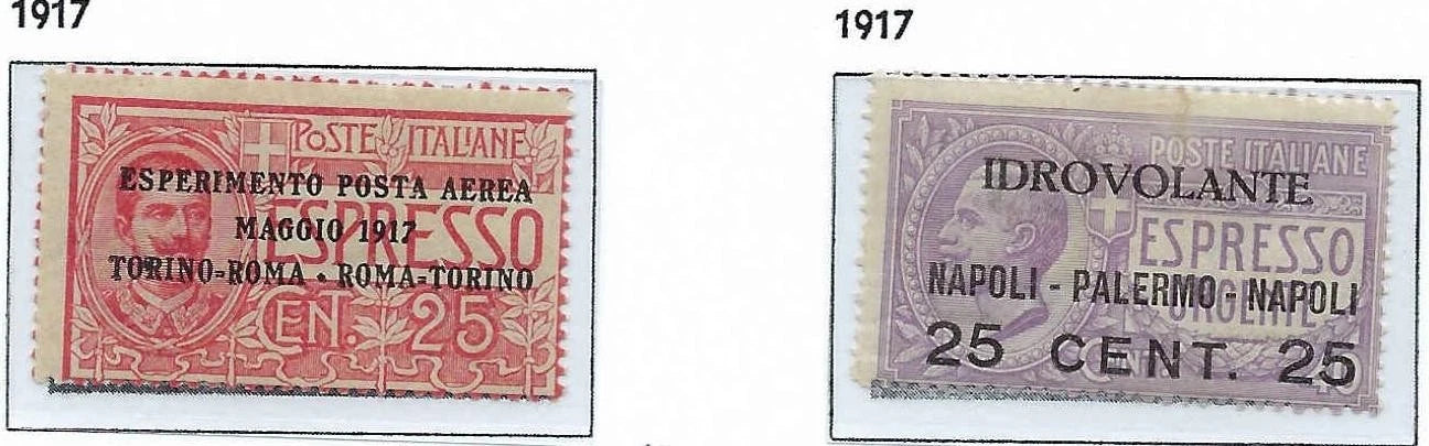 1917 Italy Air Post - Scott C1-C2 MH, OG - Good Quality!