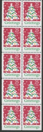 Christmas Tree Greetings Booklet Pane of 10 x 25 Cent Scott 2516a