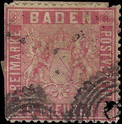 c1861 Baden, Germany 9kr - Sc# 14 (Perf 13.5) - with Flaws as Shown - Cat= $175