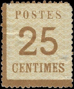 c1870 France 25c Occupation Stamp - Sc# N14 -MNG Gum, Crease -Apparent Imitation