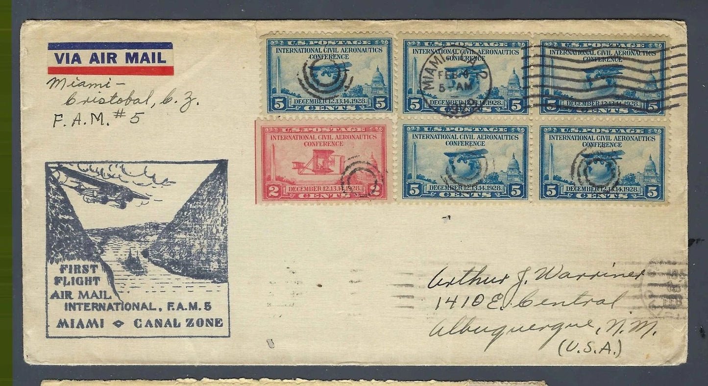 1929 FAM-5 Lindbergh First Flight Miami Canal Zone Aeronautics Conf Block