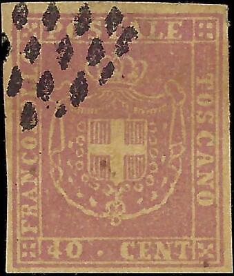 VEGAS - 1860 Tuscany Italy 40c Stamp Apparent Forgery of Scott 21 - FV565